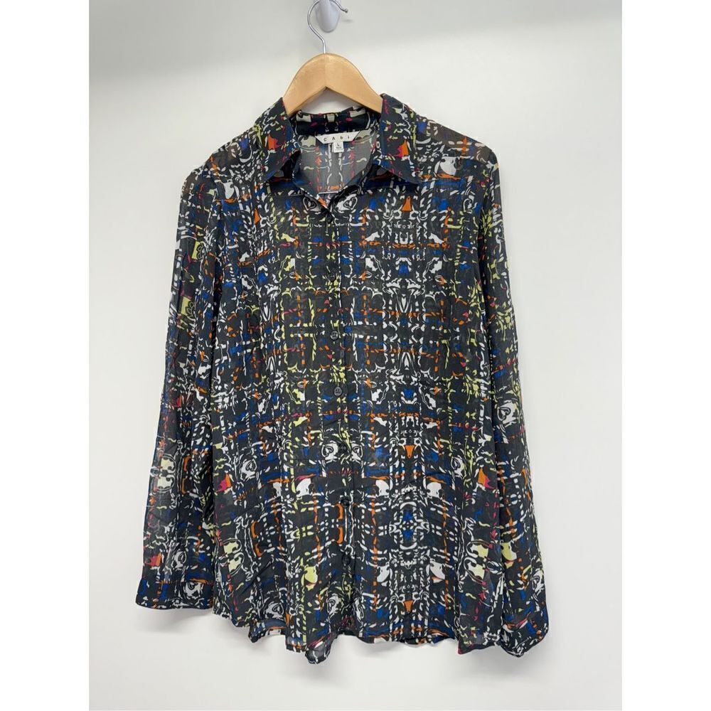 CAbi Festival Geometric‎ Blouse Button Down Long Sleeve Shirt Size Large - Picture 6 of 9